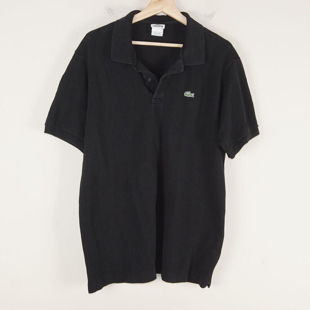 Lacoste Pique Cotton Black Short Sleeve Polo Mens Sz 7 / XXL